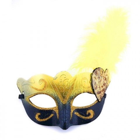 Маска венецианская "Карнавал" с перьями Черно-золотая